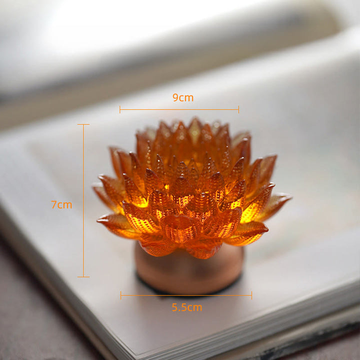 Buddha Stones Lotus Liuli Cristal Cobre Latón Nuevo Comienzo Decoración del Hogar - Base de aleación de aluminio con forma de loto naranja (9*7*5,5 cm) - Recargable - image 18