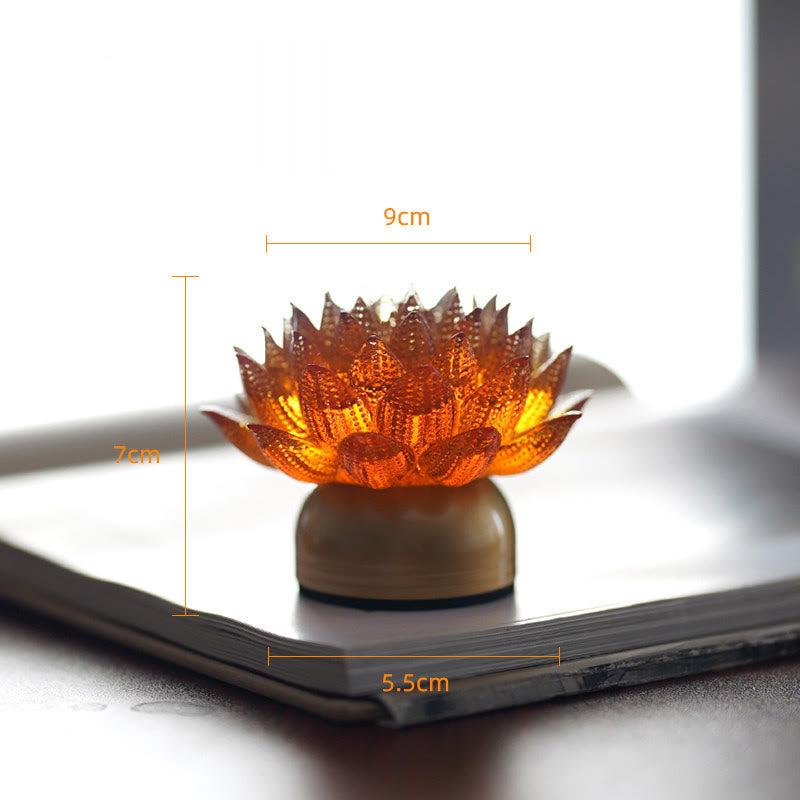 Buddha Stones Lotus Liuli Cristal Cobre Latón Nuevo Comienzo Decoración del Hogar - Loto naranja, base de latón cobrizo (9*7*5,5 cm) - Recargable - image 25