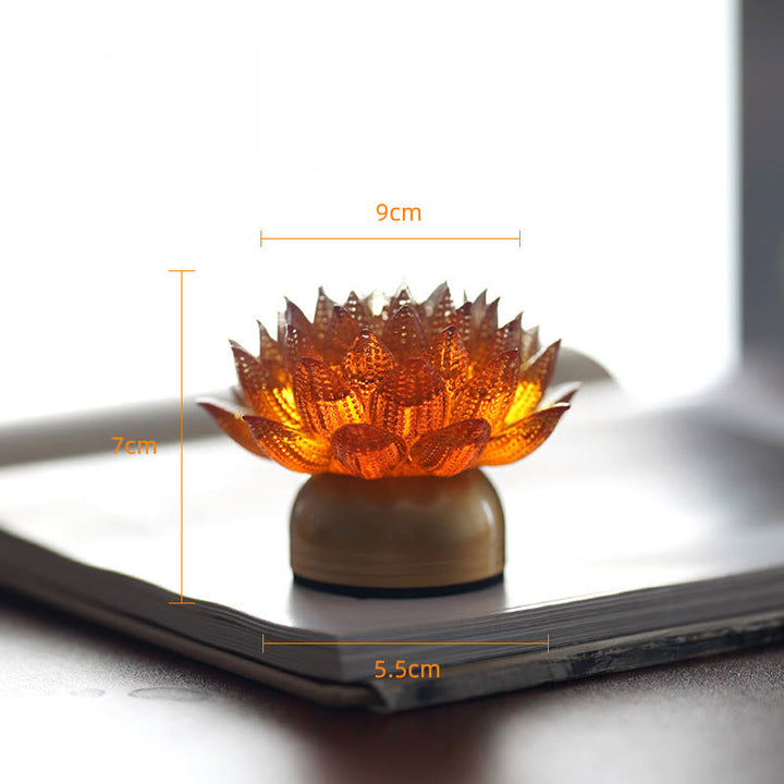 Buddha Stones Lotus Liuli Cristal Cobre Latón Nuevo Comienzo Decoración del Hogar - Loto naranja, base de latón cobrizo (9*7*5,5 cm) - Recargable - image 25