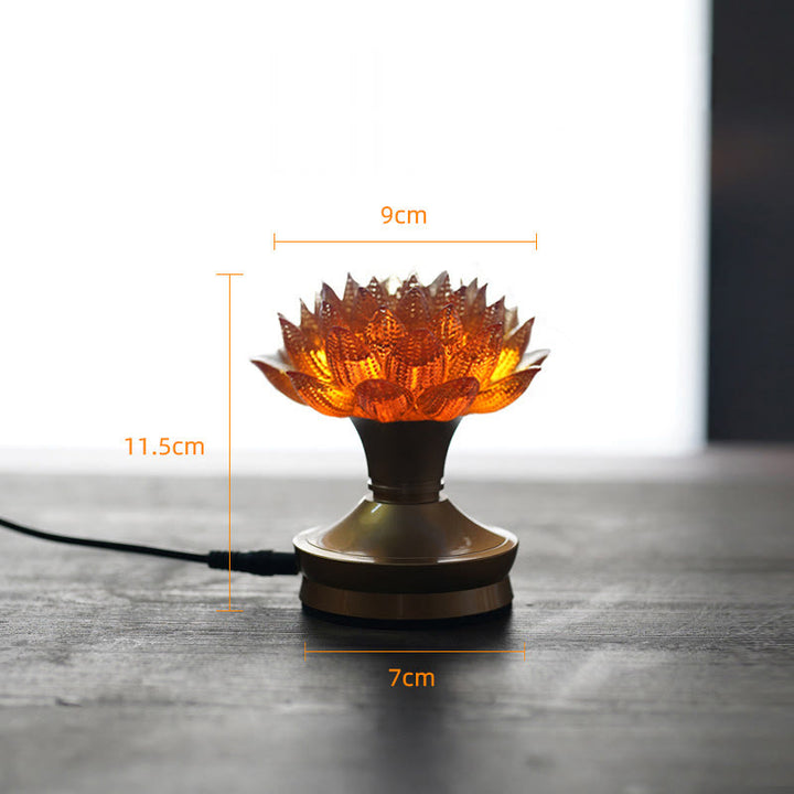Buddha Stones Lotus Liuli Cristal Cobre Latón Nuevo Comienzo Decoración del Hogar - Loto naranja, base de latón cobrizo (9*11,5*7 cm) - Enchufe - image 32