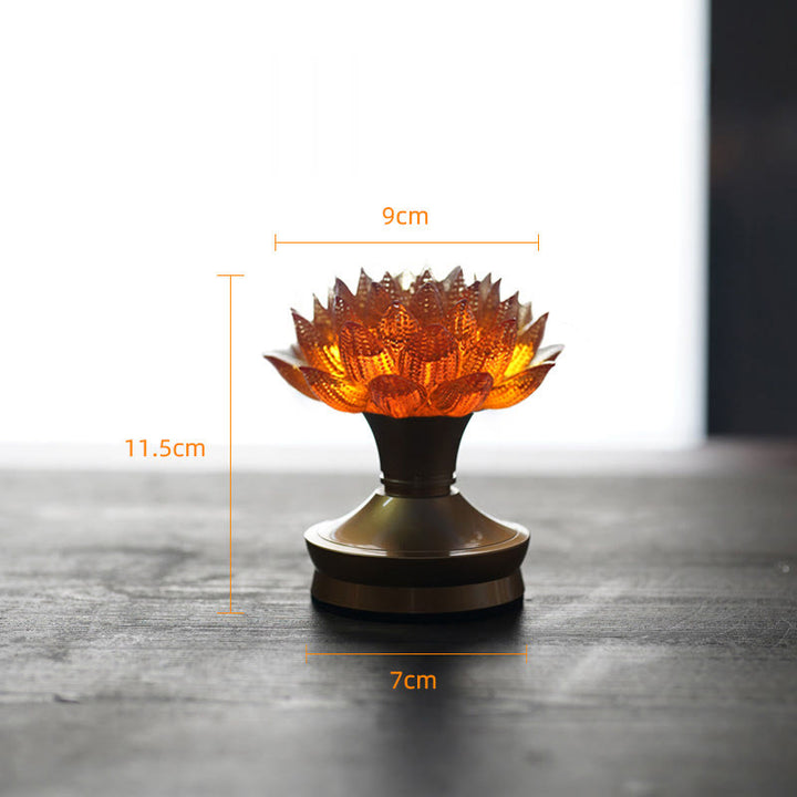 Buddha Stones Lotus Liuli Cristal Cobre Latón Nuevo Comienzo Decoración del Hogar - Loto naranja, base de latón cobrizo (9*11,5*7 cm) - Recargable - image 33