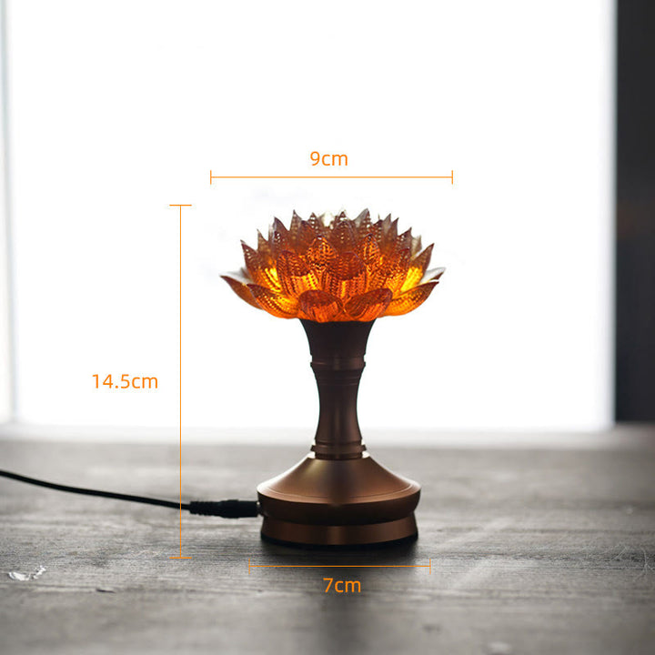 Buddha Stones Lotus Liuli Cristal Cobre Latón Nuevo Comienzo Decoración del Hogar - Base de aleación de aluminio con forma de loto naranja (9*14,5*7 cm) - Enchufe - image 36