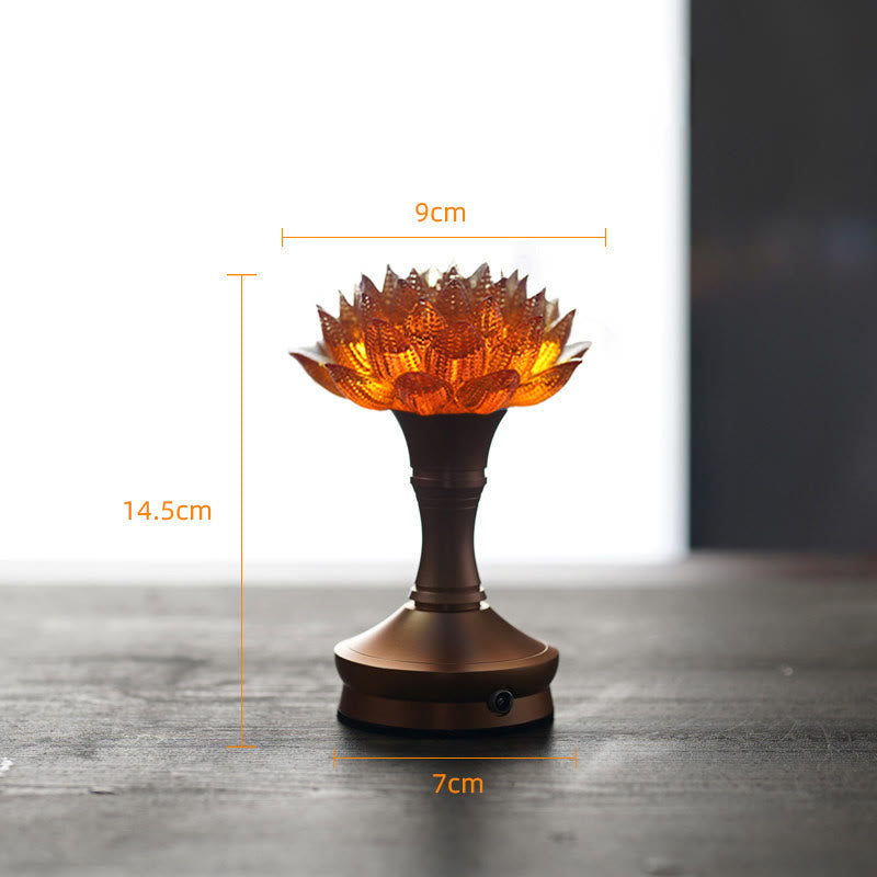 Buddha Stones Lotus Liuli Cristal Cobre Latón Nuevo Comienzo Decoración del Hogar - Base de aleación de aluminio con forma de loto naranja (9*14,5*7 cm) - Recargable - image 37