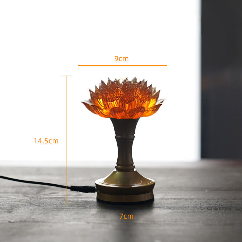 Buddha Stones Lotus Liuli Cristal Cobre Latón Nuevo Comienzo Decoración del Hogar - Loto naranja, base de latón cobrizo (9*14,5*7 cm) - Enchufe - image 40