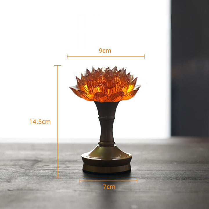 Buddha Stones Lotus Liuli Cristal Cobre Latón Nuevo Comienzo Decoración del Hogar - Loto naranja, base de latón cobrizo (9*14,5*7 cm) - Recargable - image 41