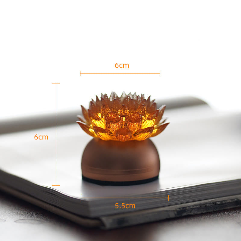 Buddha Stones Lotus Liuli Cristal Cobre Latón Nuevo Comienzo Decoración del Hogar - Base de aleación de aluminio con forma de loto naranja (6*6*5,5 cm) - Recargable - image 6