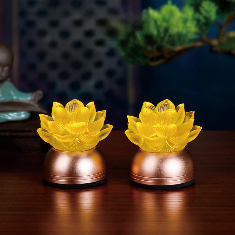 Buddha Stones Decoración para el hogar Lotus Liuli de cristal y cobre: ​​un nuevo comienzo - 2 unidades recargables (6,5*6,4*5,5 cm) - image 1