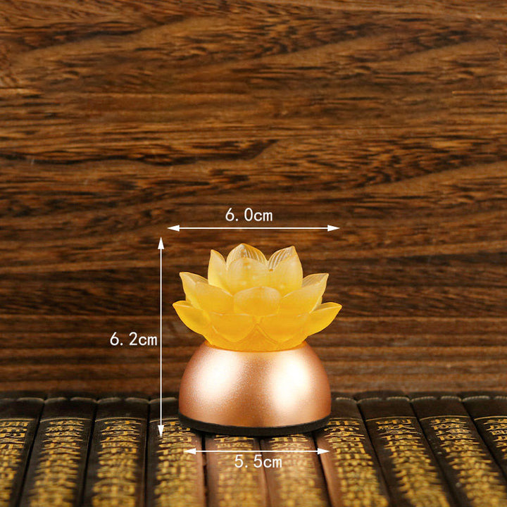 Buddha Stones Decoración para el hogar Lotus Liuli de cristal y cobre: ​​un nuevo comienzo - Enchufe marrón arena (6*6,2*5,5 cm) - image 9