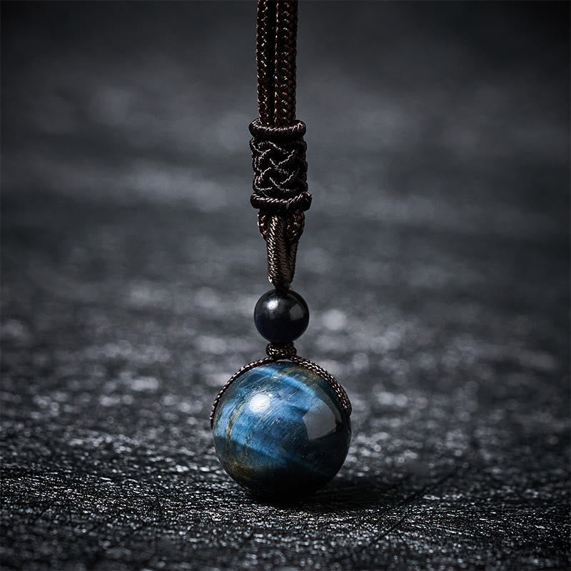 Buddha Stones Collar con colgante positivo de obsidiana de ojo de tigre, plata y oro. - Ojo de tigre - 16 mm - image 1