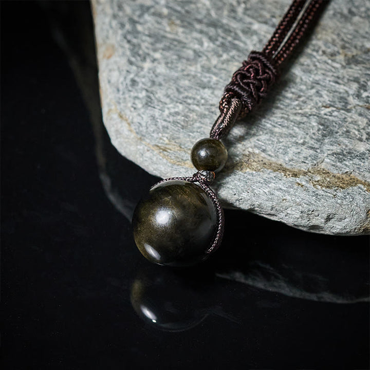 Buddha Stones Collar con colgante positivo de obsidiana de ojo de tigre, plata y oro. - image 10