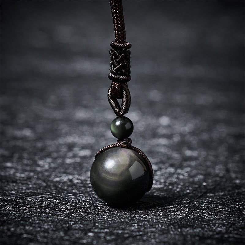 Buddha Stones Collar con colgante positivo de obsidiana de ojo de tigre, plata y oro. - Obsidiana arcoíris (cambios de color con la luz) - 16 mm - image 13