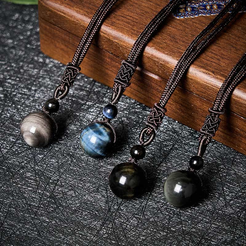 Buddha Stones Collar con colgante positivo de obsidiana de ojo de tigre, plata y oro. - image 0