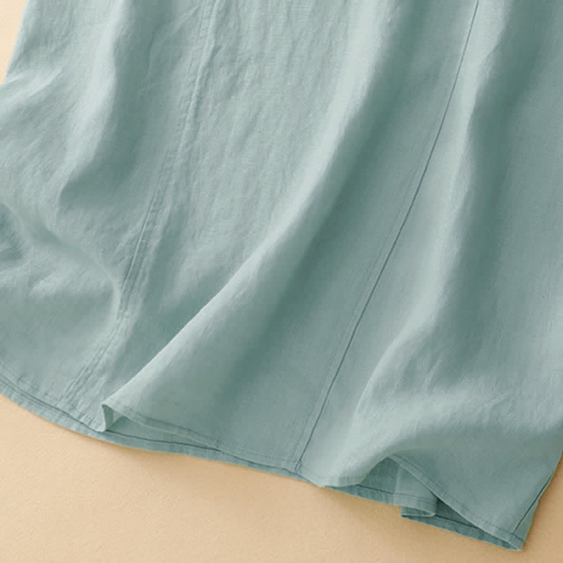 Buddha Stones Vestido midi de algodón sin mangas con solapa, diseño de encaje calado de verano y bolsillos - image 17