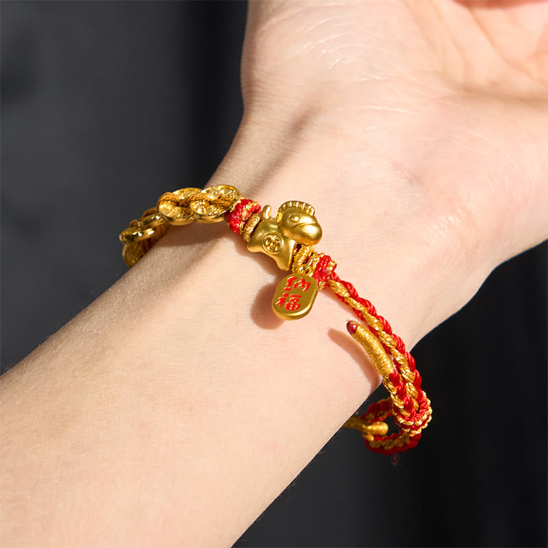 Buddha Stones Pulsera de la suerte con cinco monedas del emperador y hilo rojo del Año del Caballo - image 3