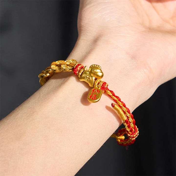 Buddha Stones Pulsera de la suerte con cinco monedas del emperador y hilo rojo del Año del Caballo - image 3