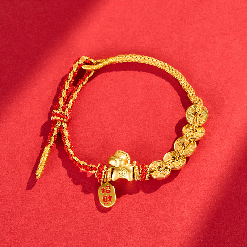 Buddha Stones Pulsera de la suerte con cinco monedas del emperador y hilo rojo del Año del Caballo - image 0