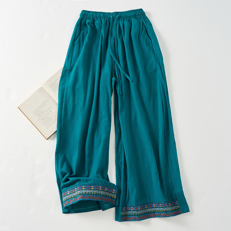 Pantalones anchos para mujer con bolsillos y diseño de rayas bohemias y Buddha Stones - cian oscuro - US12，UK/AU16，EU44 (XL) - image 0