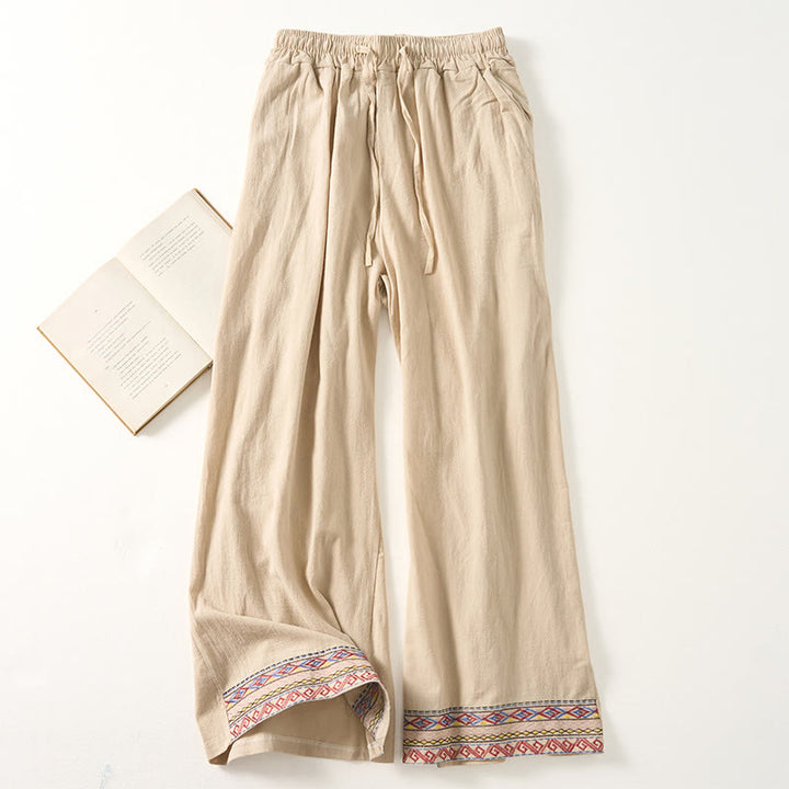 Pantalones anchos para mujer con bolsillos y diseño de rayas bohemias y Buddha Stones - Beige - US12，UK/AU16，EU44 (XL) - image 5