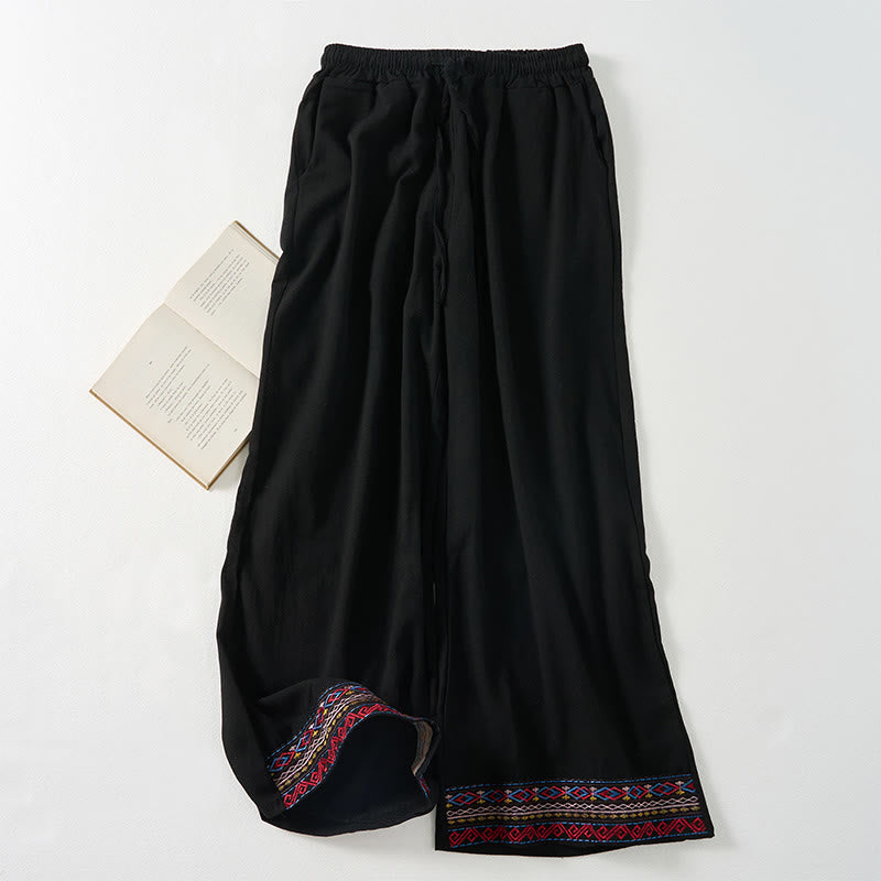 Pantalones anchos para mujer con bolsillos y diseño de rayas bohemias y Buddha Stones - Negro - US8-10, UK/AU12-14, EU40-42 (XL) - image 10