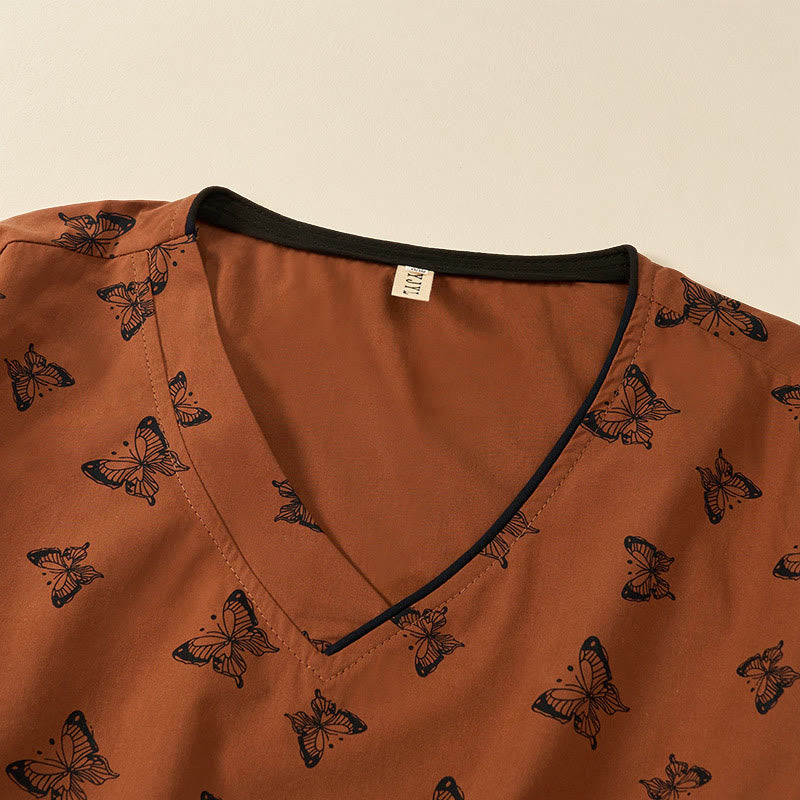 Buddha Stones Camisa de poliéster para mujer de manga larga con cuello en V y estampado de mariposas - image 4