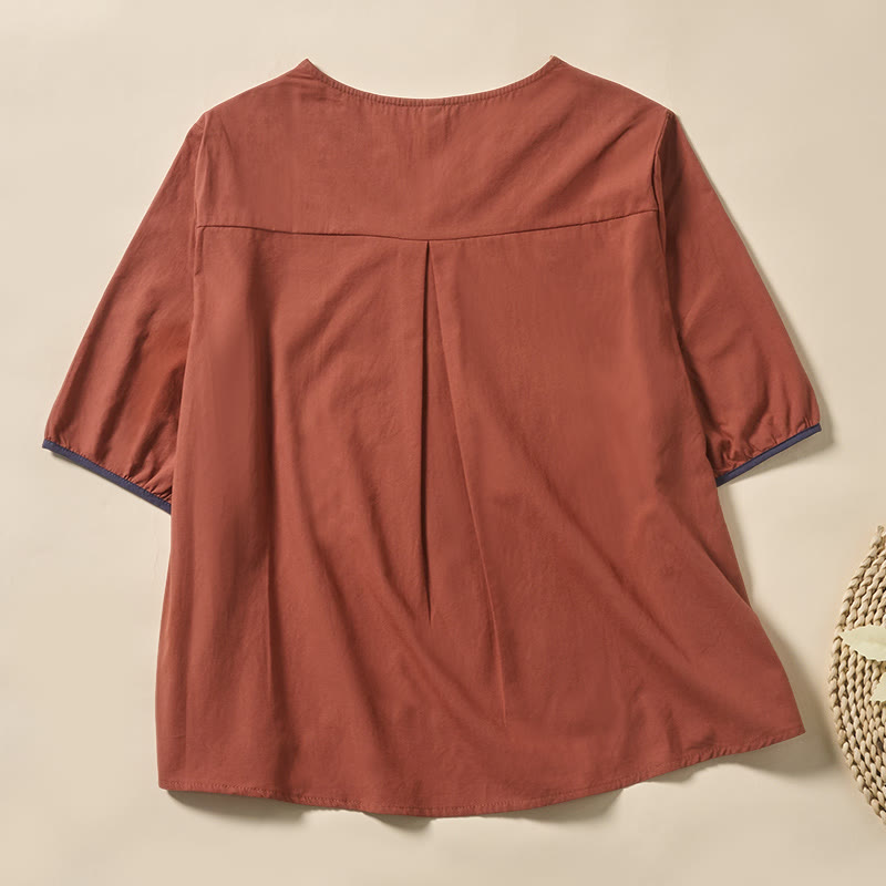Buddha Stones Camiseta de manga corta de poliéster con cuello en V y estampado floral informal para mujer - image 7