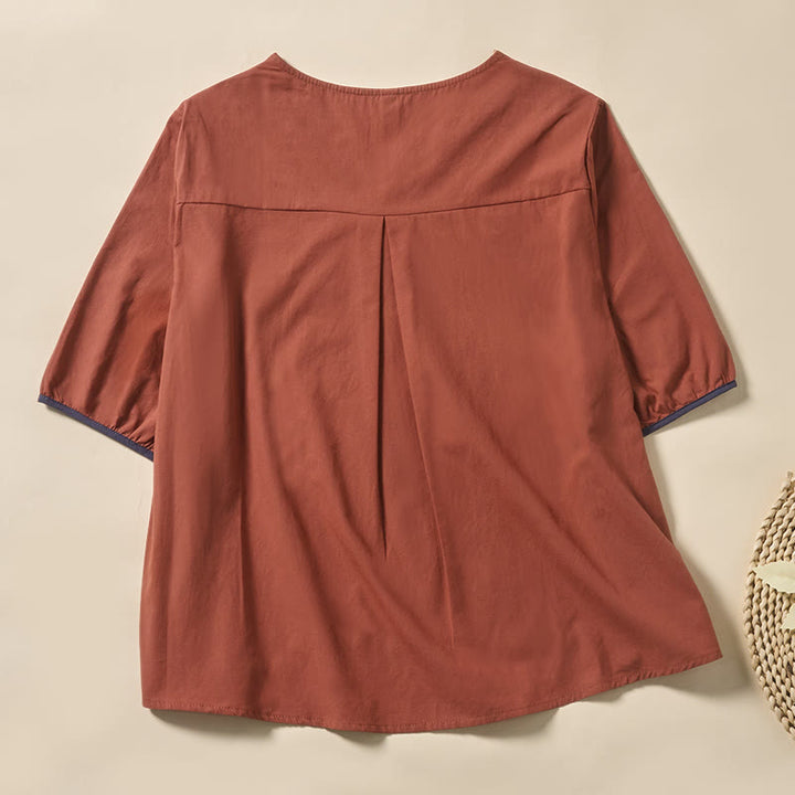 Buddha Stones Camiseta de manga corta de poliéster con cuello en V y estampado floral informal para mujer - image 7