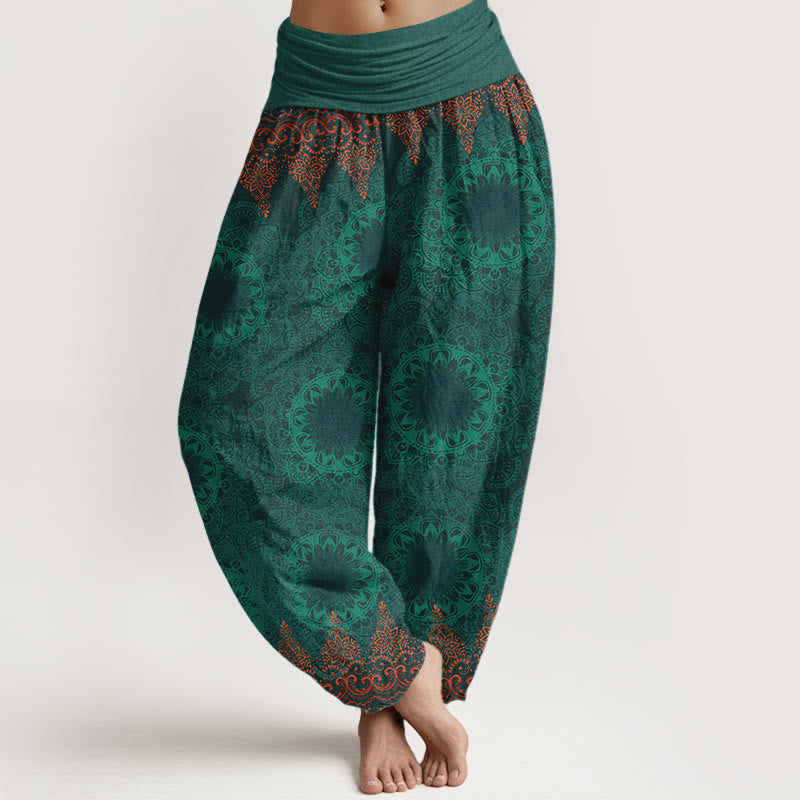 Pantalones Buddha Stones de algodón puro con estampado de mandalas triangulares para mujer, cintura elástica - Verde mar medio - US22，UK/AU26，EU54 (6XL) - image 14