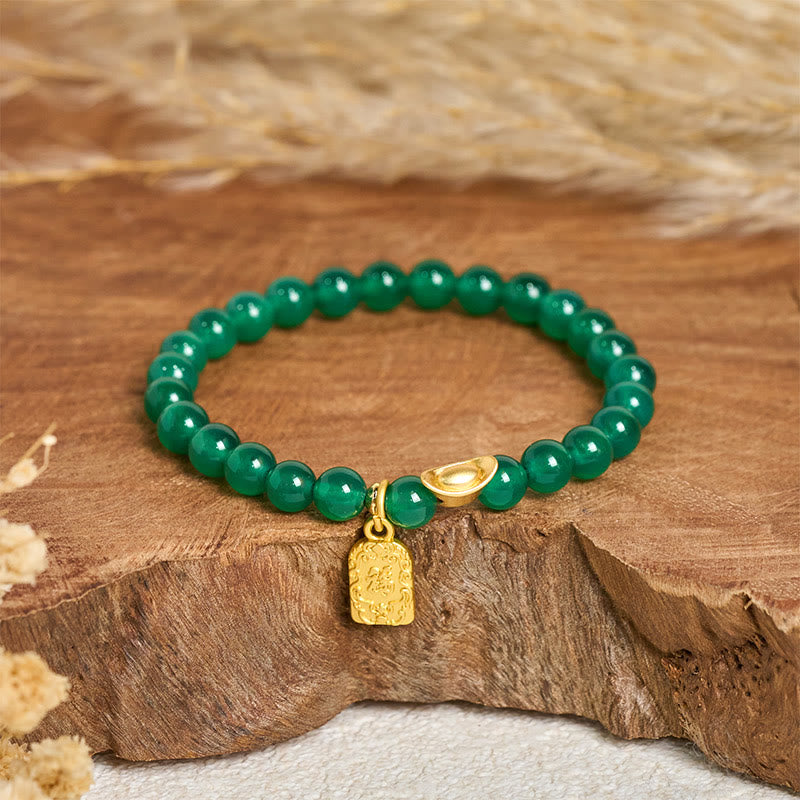 Buddha Stones con lingote de ágata verde y carácter Fu para la relajación y la esperanza - Ágata verde (circunferencia de la muñeca: 14-15 cm) - image 0