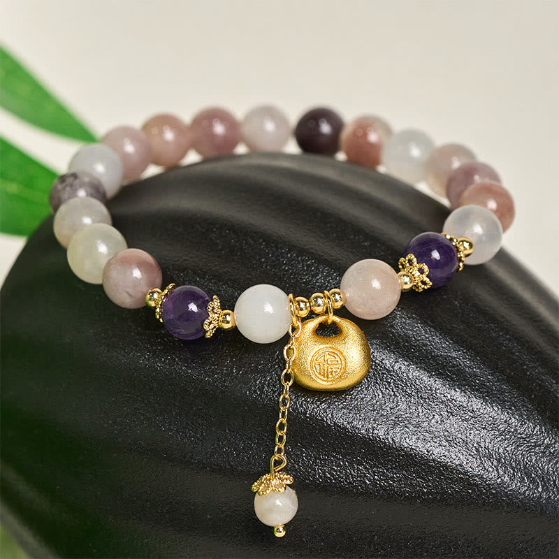 Buddha Stones Pulsera de seda dorada con diseño de conejo de jade fu que aleja los malos espíritus - image 1