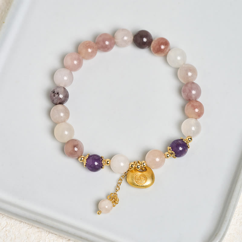 Buddha Stones Pulsera de seda dorada con diseño de conejo de jade fu que aleja los malos espíritus - image 4