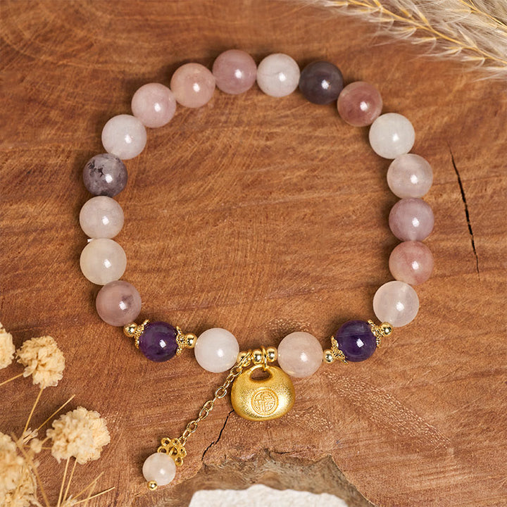 Buddha Stones Pulsera de seda dorada con diseño de conejo de jade fu que aleja los malos espíritus - image 2
