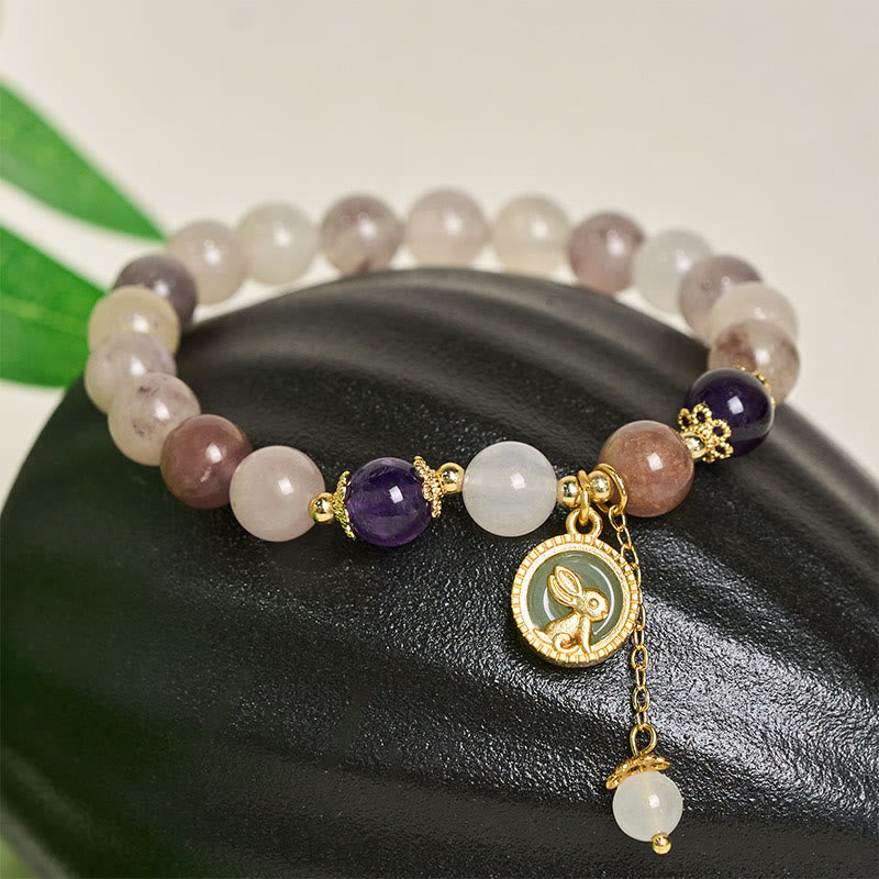 Buddha Stones Pulsera de seda dorada con diseño de conejo de jade fu que aleja los malos espíritus - image 9