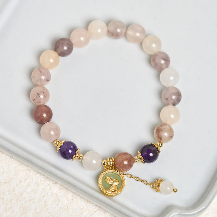 Buddha Stones Pulsera de seda dorada con diseño de conejo de jade fu que aleja los malos espíritus - image 11