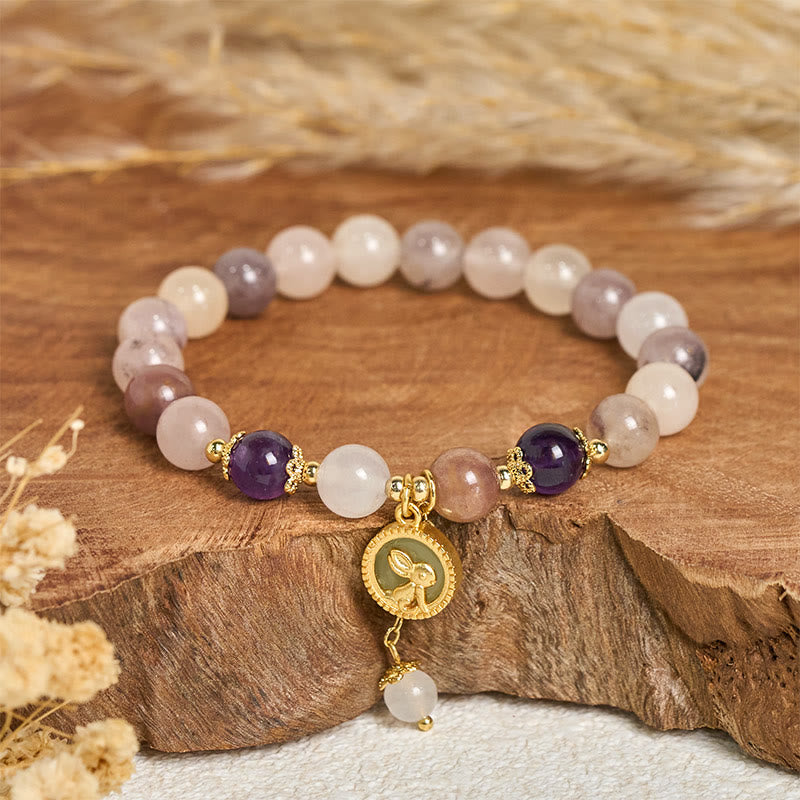 Buddha Stones Pulsera de seda dorada con diseño de conejo de jade fu que aleja los malos espíritus - Conejo de jade de seda dorada (circunferencia de la muñeca: 14-15 cm) - image 7