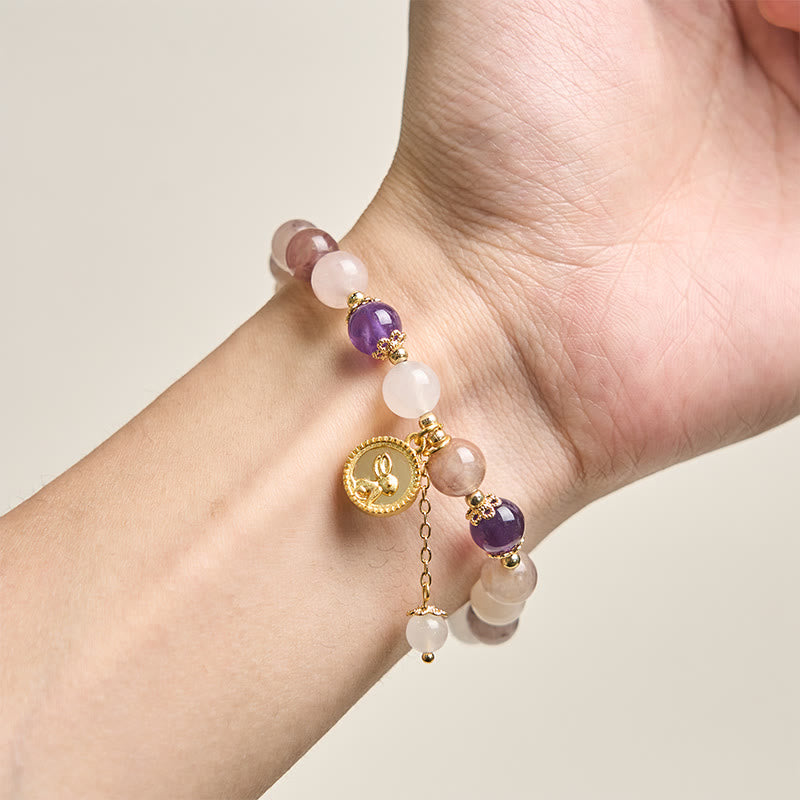 Buddha Stones Pulsera de seda dorada con diseño de conejo de jade fu que aleja los malos espíritus - image 10