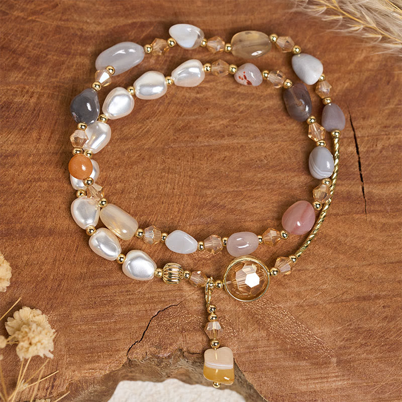 Pulsera de doble vuelta con cuentas de vidrio y perlas irregulares de Buddha Stones - image 4