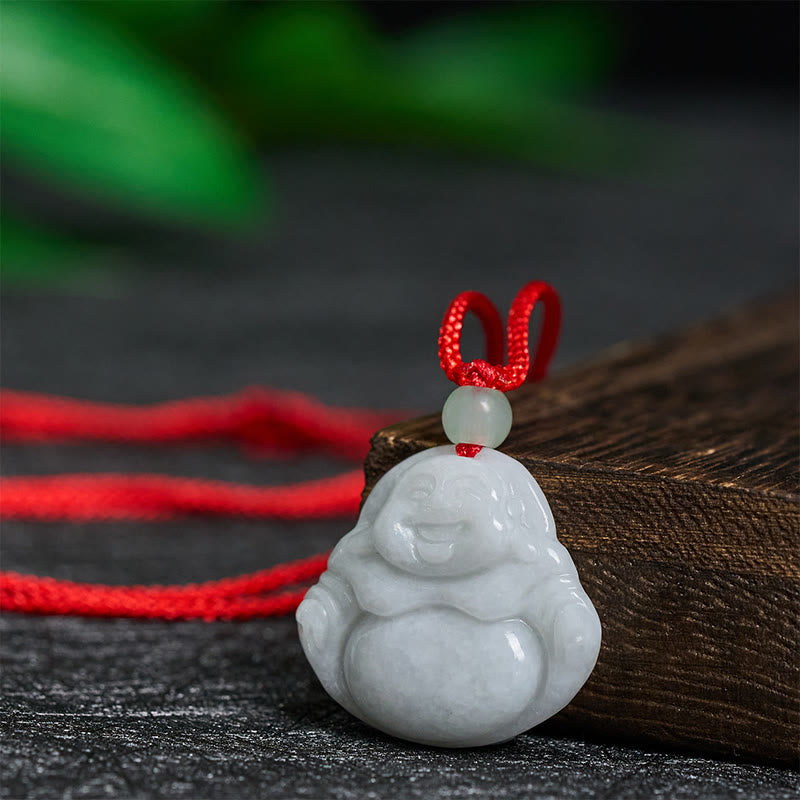 Collar con colgante de prosperidad de Buda sonriente de jade con Buddha Stones - image 1