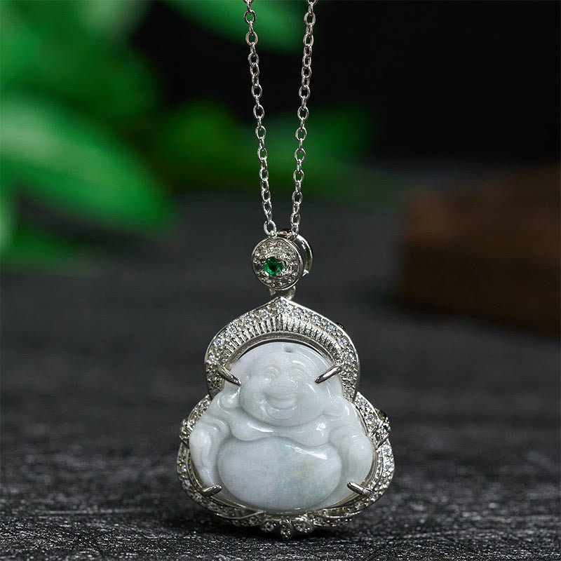 Buddha Stones Colgante de jade con forma de Buda sonriente y abundancia - Buda sonriente de jade - image 0