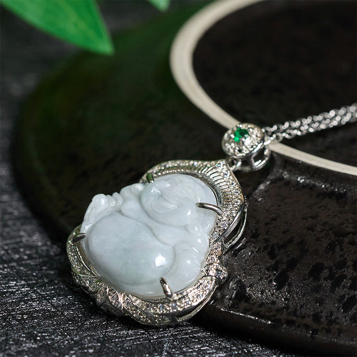 Buddha Stones Colgante de jade con forma de Buda sonriente y abundancia - image 2