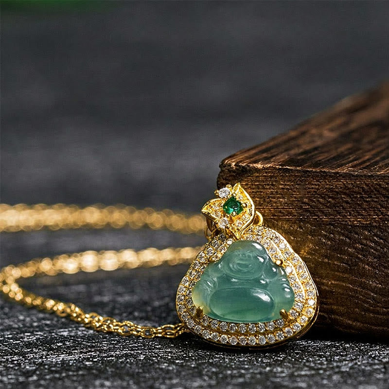 Buddha Stones Colgante de jade con forma de Buda sonriente y símbolo de prosperidad y suerte - image 1