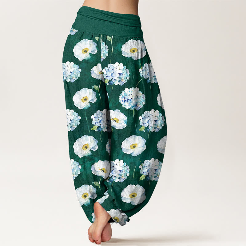 Buddha Stones Pantalones harén de algodón con cintura elástica y estampado floral para mujer - image 1