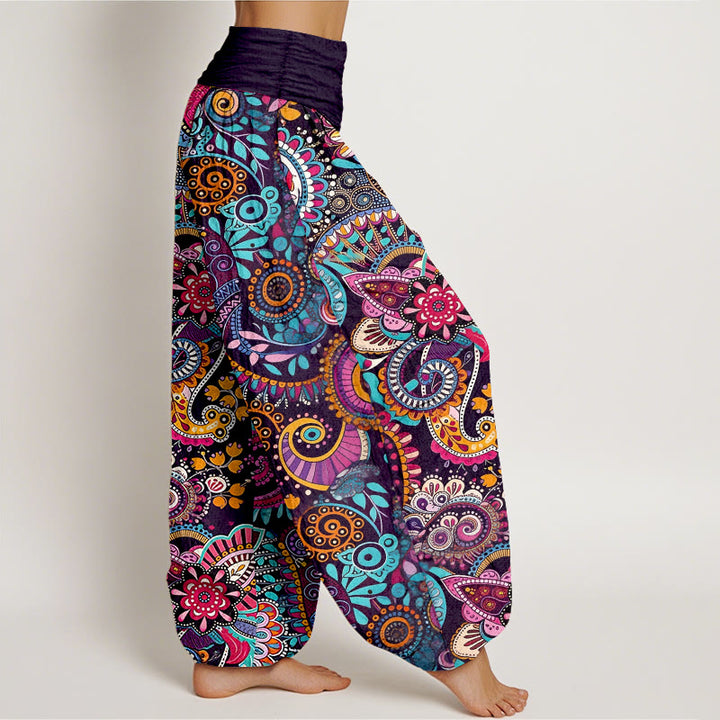 Buddha Stones Pantalones harén de algodón con estampado paisley tradicional para mujer, cintura elástica - image 2