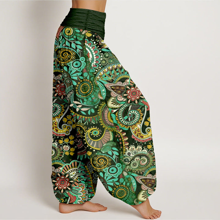 Buddha Stones Pantalones harén de algodón con estampado paisley tradicional para mujer, cintura elástica - image 7