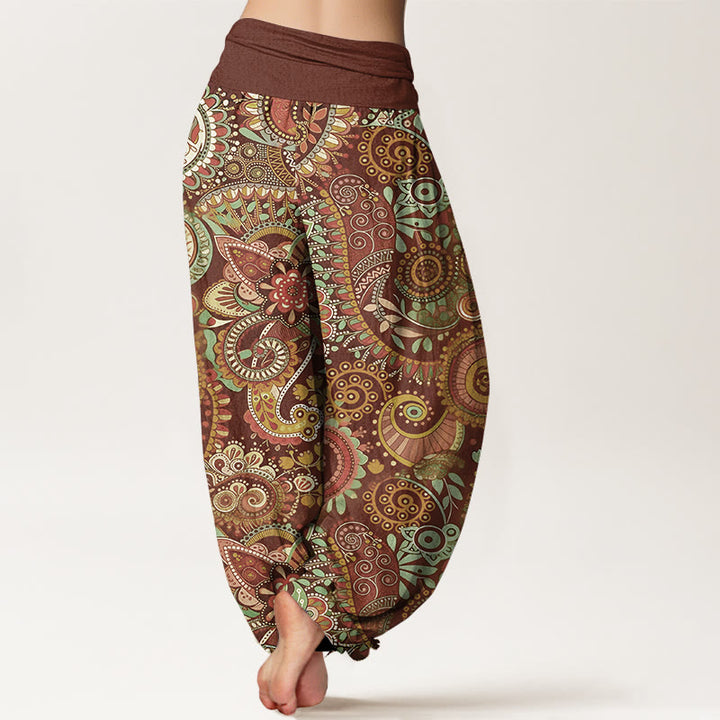 Buddha Stones Pantalones harén de algodón con estampado paisley tradicional para mujer, cintura elástica - image 9