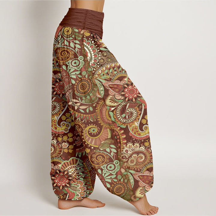 Buddha Stones Pantalones harén de algodón con estampado paisley tradicional para mujer, cintura elástica - image 10