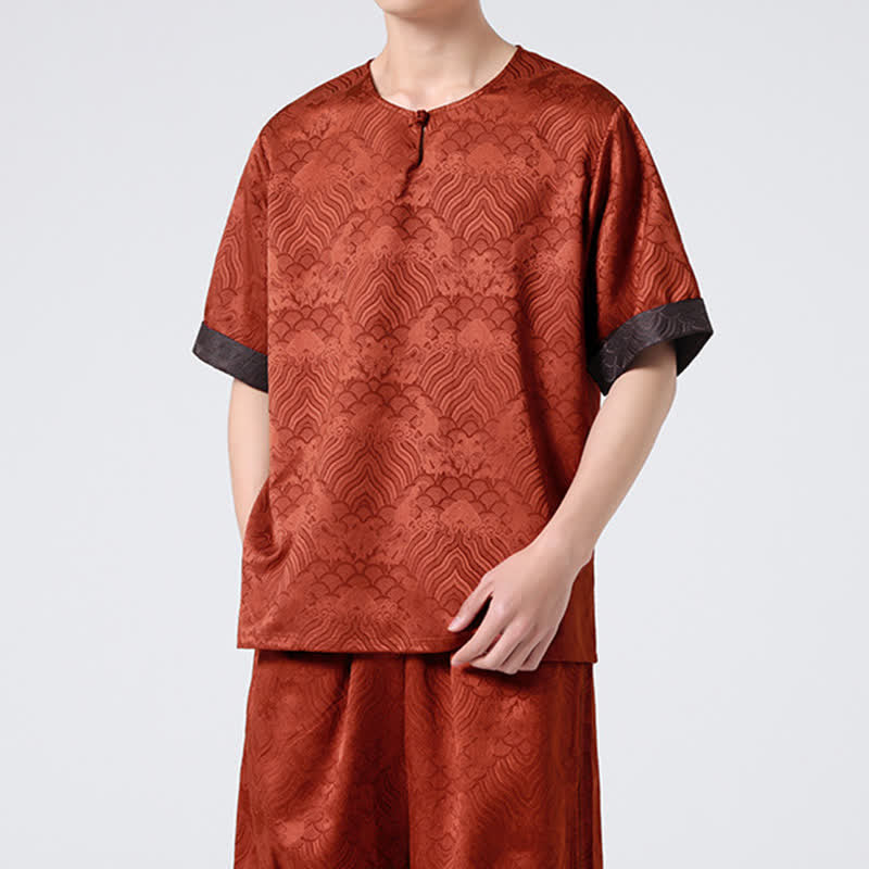 Buddha Stones Camiseta de manga corta para hombre con estampado de nubes auspiciosas y craqueladas retro de verano - image 17