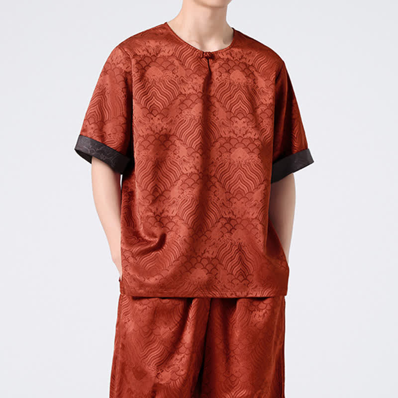 Buddha Stones Camiseta de manga corta para hombre con estampado de nubes auspiciosas y craqueladas retro de verano - image 18