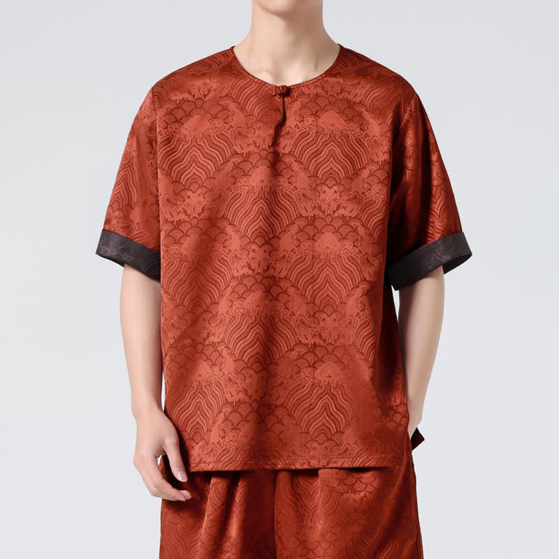 Buddha Stones Camiseta de manga corta para hombre con estampado de nubes auspiciosas y craqueladas retro de verano - image 15