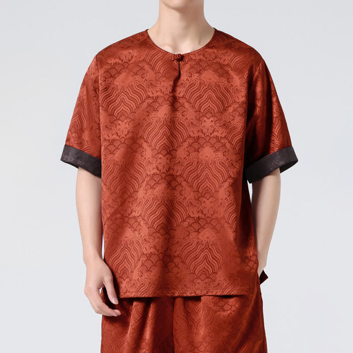 Buddha Stones Camiseta de manga corta para hombre con estampado de nubes auspiciosas y craqueladas retro de verano - image 15