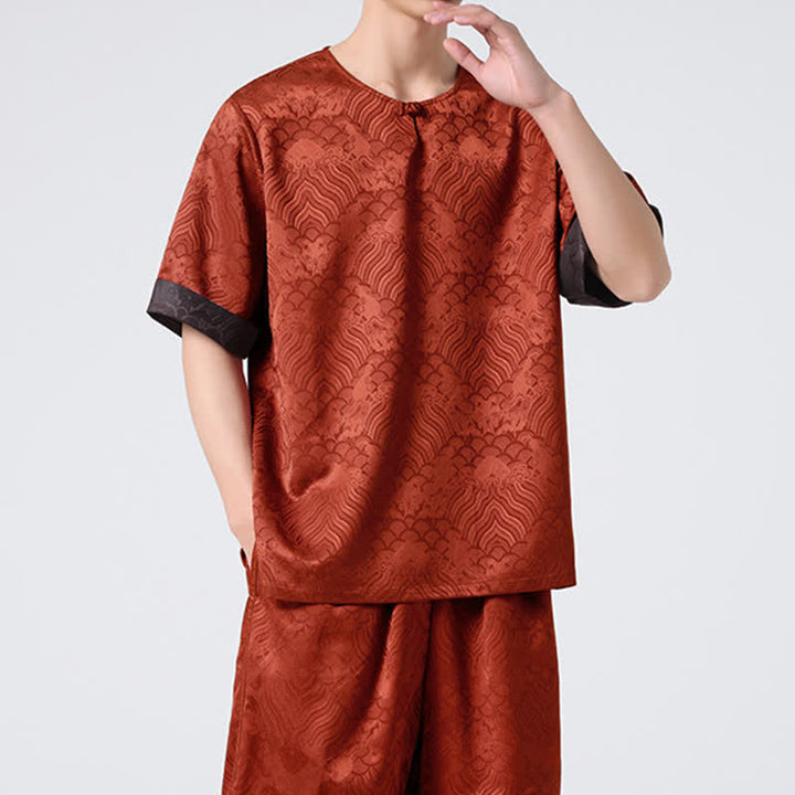 Buddha Stones Camiseta de manga corta para hombre con estampado de nubes auspiciosas y craqueladas retro de verano - image 21